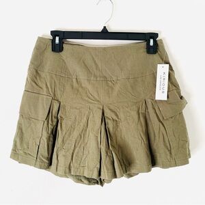 KIRIOUS LOS ANGELES Sage Olive Green Pleated Cargo Mini Skirt over Short NWT
